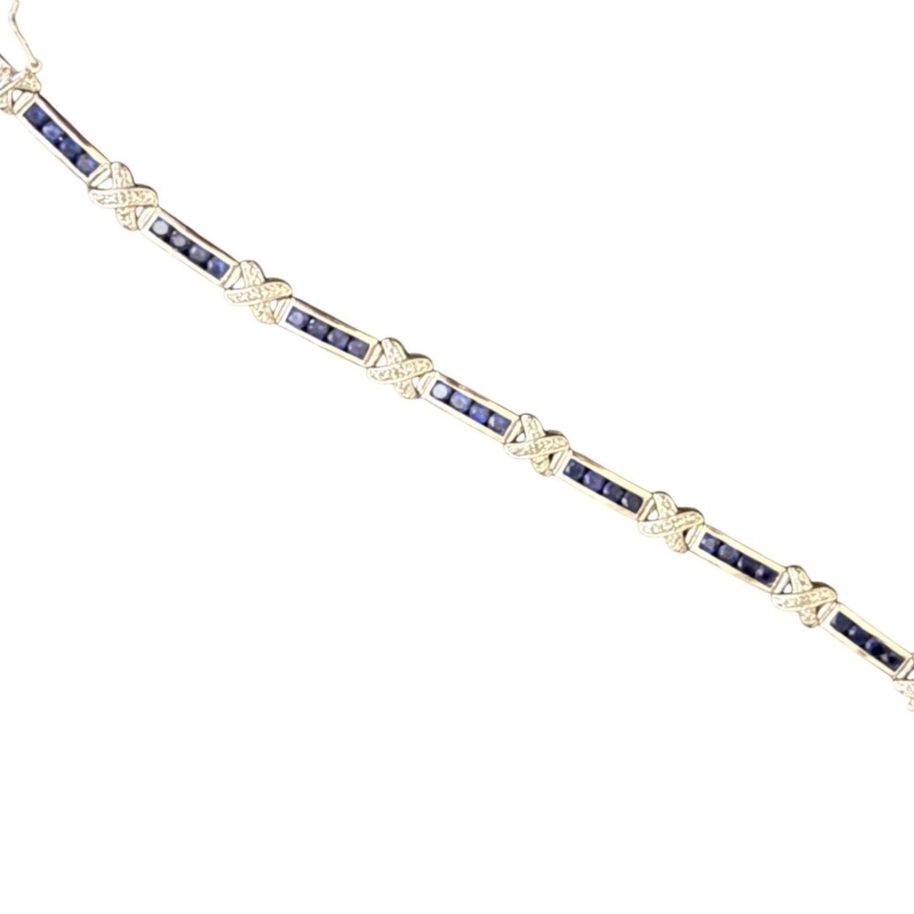 Sterling Silver 925 Blue Stone X Link Tennis Bracelet 7.25"